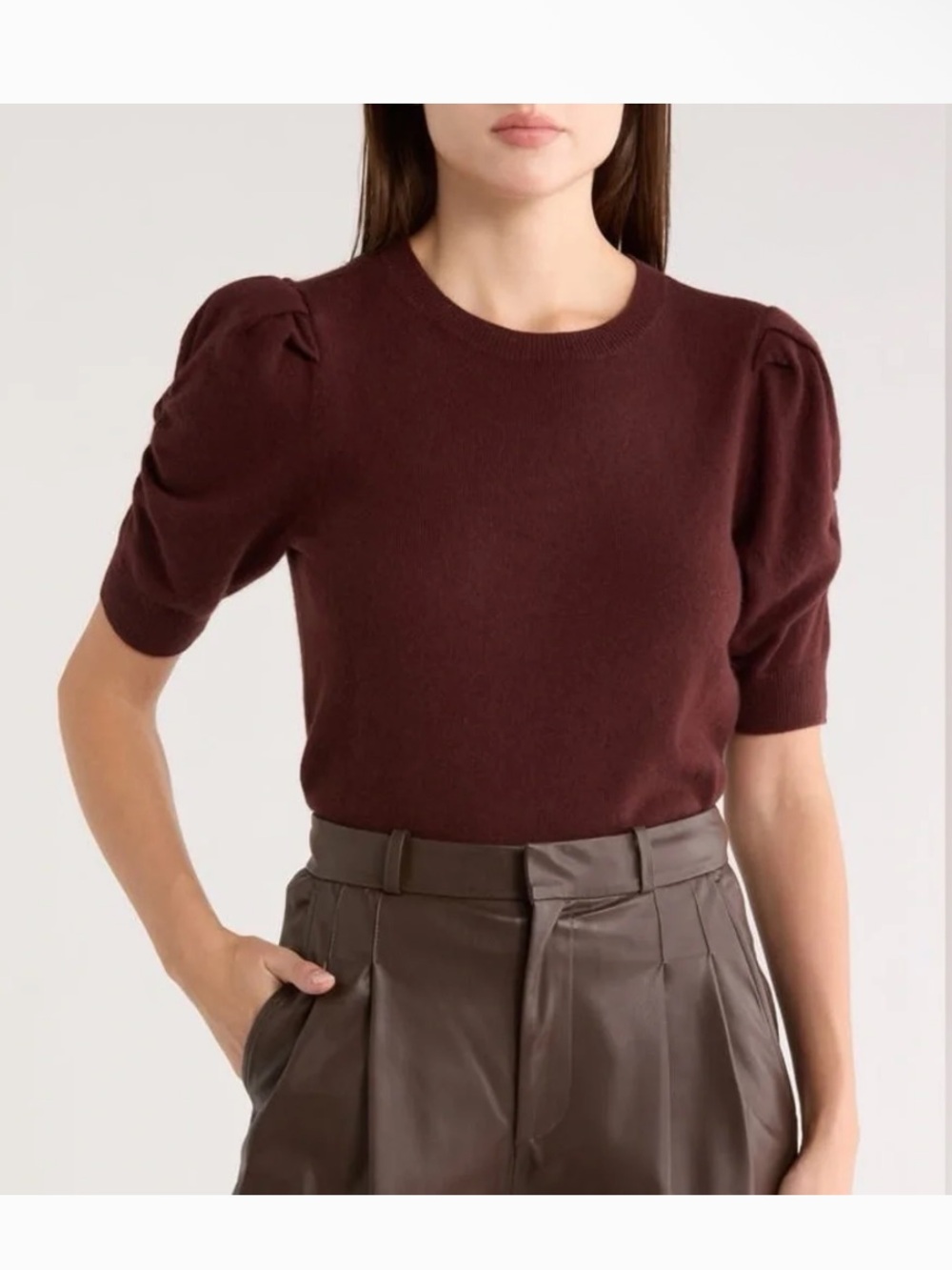 Frame Denim Frankie Puff Short Sleeve
Sweater Short Knit Top chocolate Brown XS